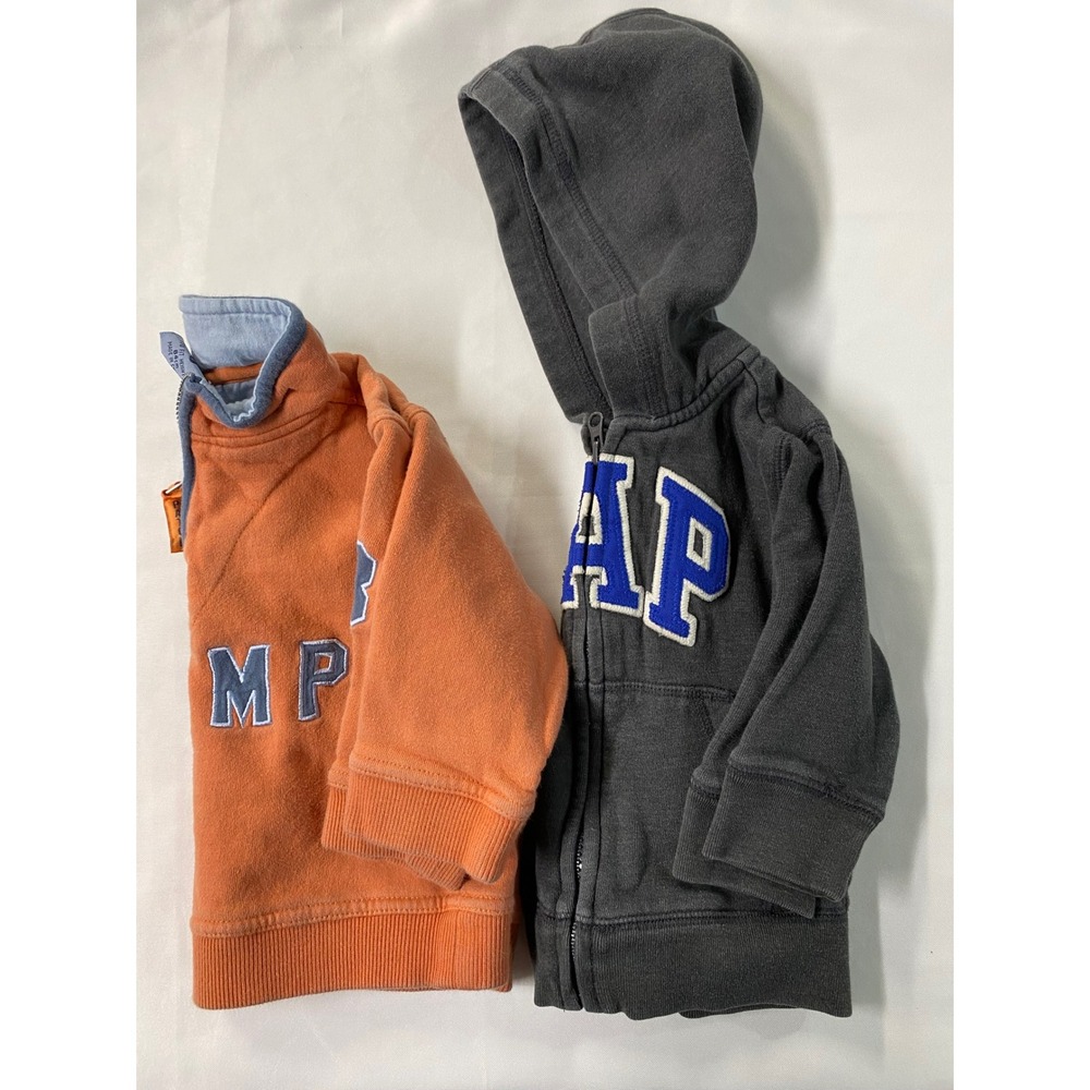 Kids Orange Champ Pullover Sweater & Gray Gap Zip Hoodie Set Size 12-18 months